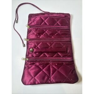 Purple Satin Travel Jewelry Bag Organizer Pouch 3-Zip Snap Ring Roll Up